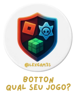 Bottom gamer “Qual seu jogo?” com escudo colorido – loja LexGam3s